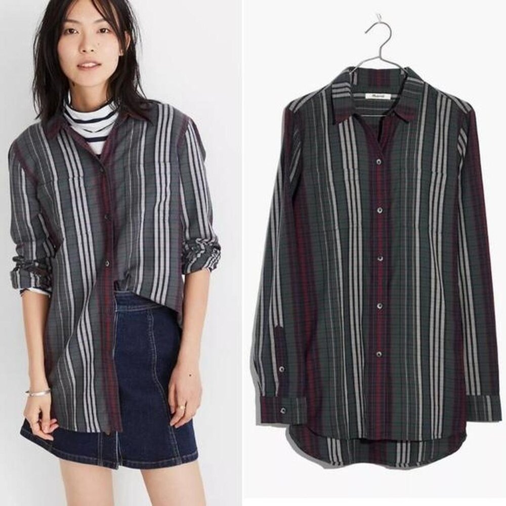 Madewell Classic Ex-Boyfriend Cotton Oversized Shirt Rockvale Plaid Medium